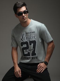 DILLINGER - Mens Oversized Short Sleeve Typography T-shirt - Grey