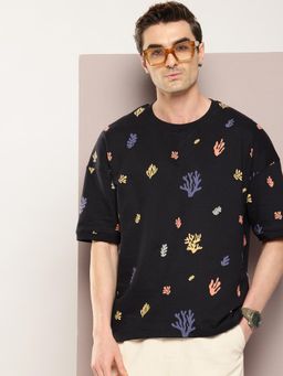 DILLINGER - Mens Oversized Drop Shoulder French Terry Cotton T-shirt - Black