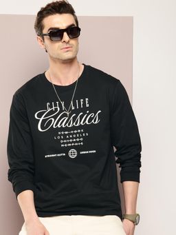 DILLINGER - Mens Long Sleeve Oversized Typography Cotton T-shirt - Black