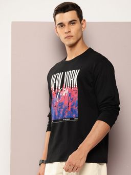 DILLINGER - Mens Long Sleeve Oversized Graphic Cotton T-shirt - Black