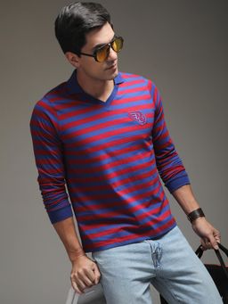 Difference of Opinion - Mens Regular Fit Long Sleeve Striped Polo T-shirt - Red
