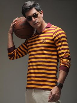 Difference of Opinion - Mens Regular Fit Long Sleeve Striped Polo T-shirt - Maroon