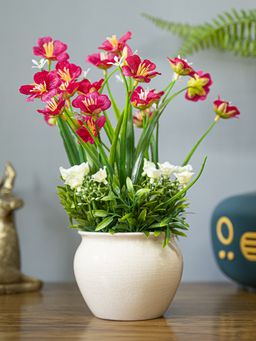 Voncasa - Flower with Pot Cream Polyester