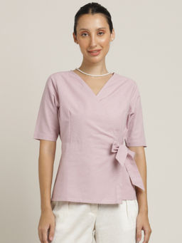 Saltpetre - Women Pink V-Neck Wrap Top