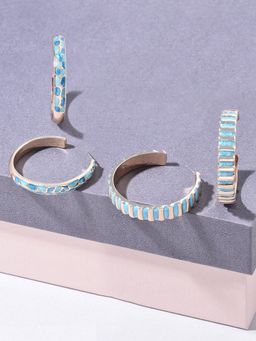 Zaveri Pearls - Set of 2 Turquoise Enamel Contemporary Hoop Studs Earrings-ZPFK15635