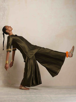 trueBrowns - Olive Green Tissue Sharara Set