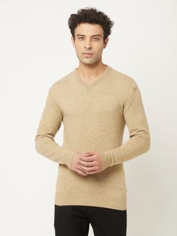 CRIMSOUNE CLUB - Men Beige Sweater with Melange Texture