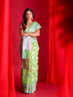 Beatitude - Green Woven Banarasi Saree with Unstitched Blouse