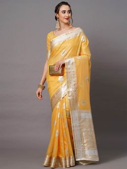 Odette - Yellow Festive Silk Blend Woven Design Saree with Unstitched Blouse