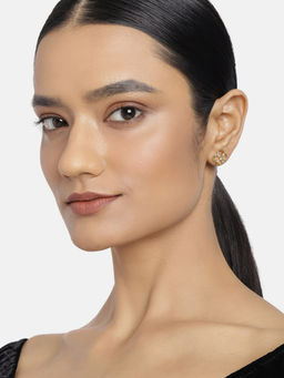 Estele - Gold Plated CZ Floral Designer Stud Earrings for Women