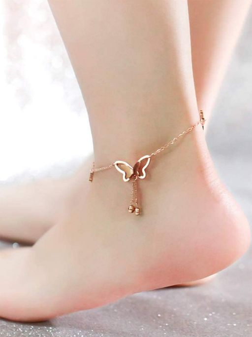 Yellow Chimes Rose Gold-Plated Stainless Steel Butterfly Charm Anklet