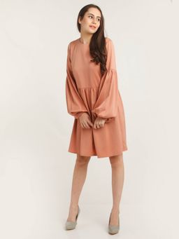 Zink London - Women Peach Sandalwood Gathered Sleeve Dress