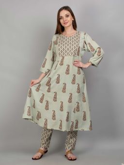 Shree - Women Rayon Pista Green Ornamental Printed Kurta With Trouser (Set Of 2)