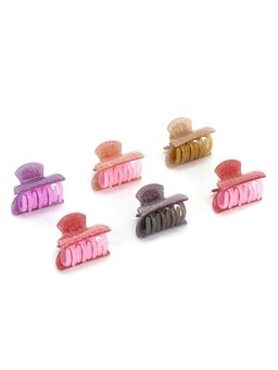 Yellow Chimes - Women Brown and Purple Set of 6 Claw Clip