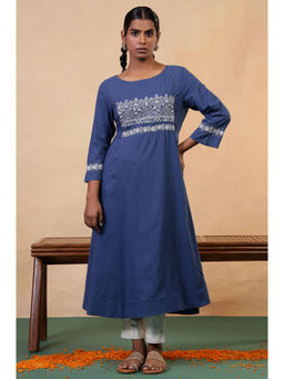 Folksong - Midnight Blue Chikankari Embroidered Cotton Anarkali Kurta for Women