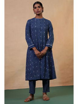 Folksong - Indigo Cotton Regular Polka Dot Kurta for Women
