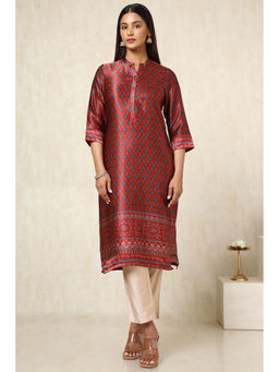 Soch - Womens Maroon Mashru Ethnic Motifs Kurta