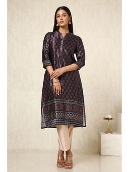 Soch - Womens Charcoal Mashru Ethnic Motifs Kurta