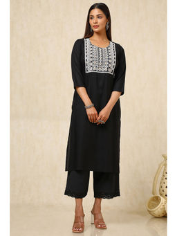 Soch - Womens Black Rayon Embroidered Kurta with Sequins