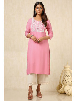 Soch - Womens Pink Rayon Embroidered Kurta with Sequins