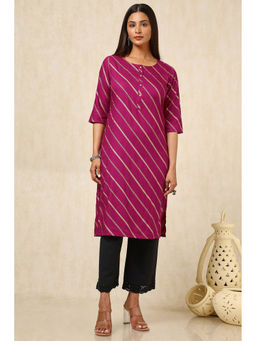 Soch - Womens Magenta Rayon Foil Print Kurta