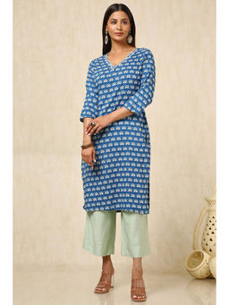 Soch - Womens Blue Rayon Ethnic Motifs Kurta with Thread Work