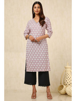 Soch - Womens Blush Pink Rayon Floral Print Kurta with Thread Work