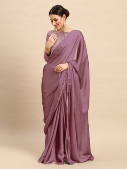 Akhilam - Women's Georgette Mauve Solid Designer Saree with Unstitched Blouse