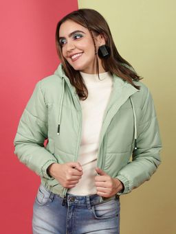 Freehand - Green Regular Fit Solid High Neck Full Sleeves Winter Jacket