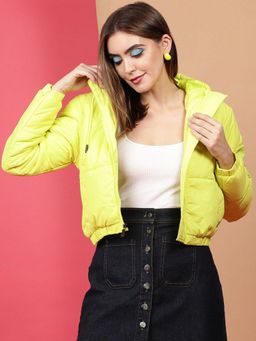Freehand - Yellow Regular Fit Solid Hooded Full Sleeves Winter Jacket