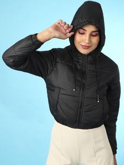 Freehand - Black Regular Fit Solid High Neck Full Sleeves Winter Jacket