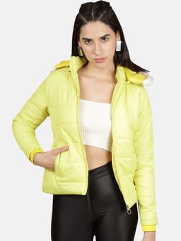 Freehand - Yellow Slim Fit Solid Hooded Full Sleeves Winter Jacket