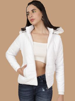 Freehand - White Slim Fit Solid High Neck Full Sleeves Winter Jacket