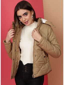 Freehand - Brown Slim Fit Solid High Neck Full Sleeves Winter Jacket