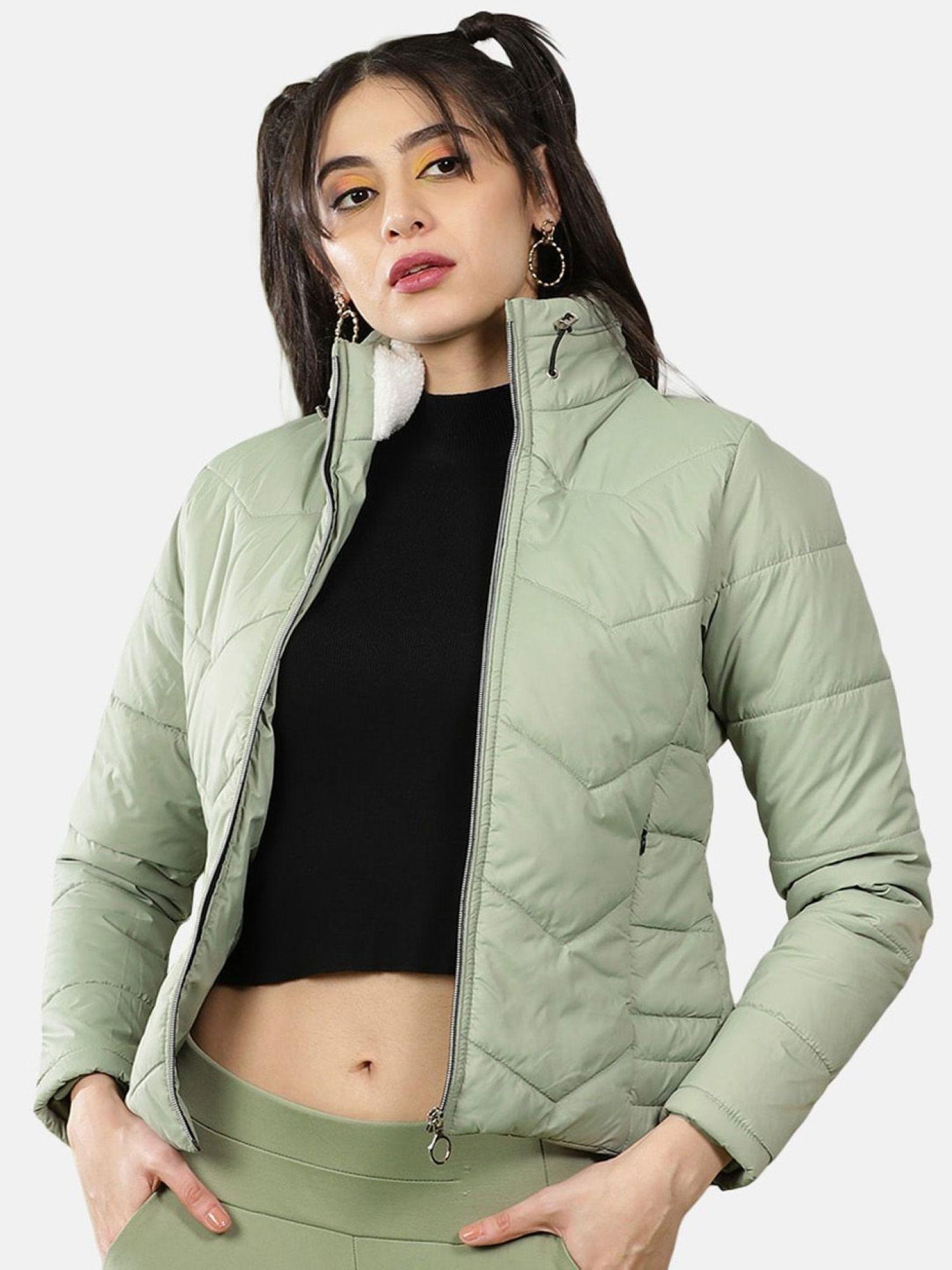 freehand Green Slim Fit Solid High Neck Full Sleeves Winter Jacket-picture-13
