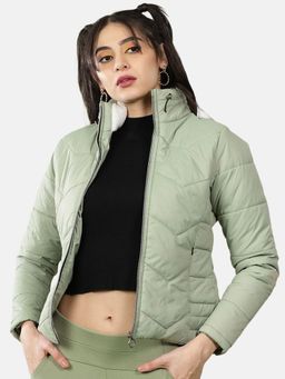 Freehand - Green Slim Fit Solid High Neck Full Sleeves Winter Jacket