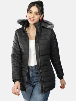 Freehand - Black Slim Fit Solid Hooded Full Sleeves Winter Jacket