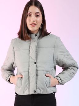 Freehand - Green Regular Fit Solid High Neck Full Detachable Sleeves Winter Jacket
