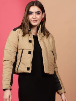 Freehand - Brown Regular Fit Colourblocked High Neck Full Sleeves Winter Jacket