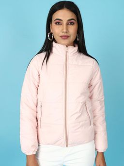 Freehand - Pink Regular Fit Solid High Neck Full Sleeves Winter Jacket