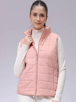 Freehand - Pink Regular Fit Solid High Neck Sleeveless Quilted Jacket