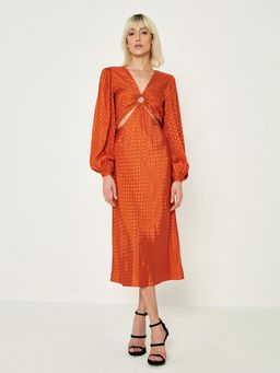 Cover Story - Orange Jacquard Print Maxi Dress