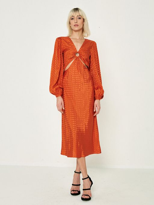 Buy COVER STORY Orange Jacquard Print Maxi Dress Online