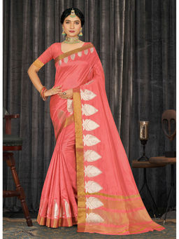 Sangam Prints - Pink Siroski Work Traditional Saree with Unstitched Blouse