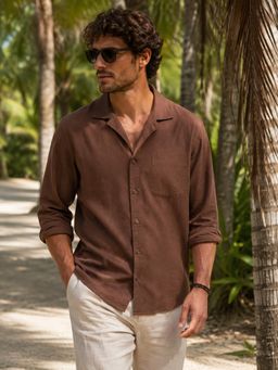 CLUBHAVANA - Driftwood Brown Linen Casual Shirt