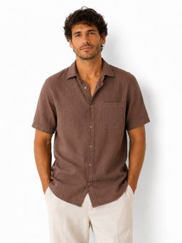 CLUBHAVANA - Driftwood Brown Short Sleeves Linen Casual Shirt