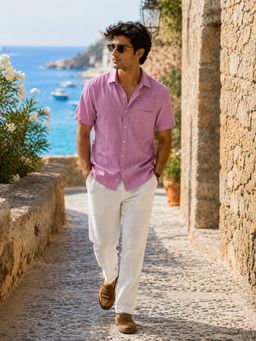 CLUBHAVANA - Santorini Rose Pink Short Sleeves Linen Casual Shirt
