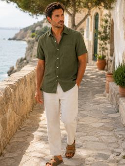 CLUBHAVANA - Olive Grove Short Sleeves Linen Casual Shirt