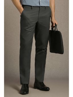 Louis Philippe - Men Grey Slim Fit Solid Flat Front Formal Trouser