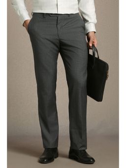 Louis Philippe - Men Grey Slim Fit Textured Flat Front Formal Trouser